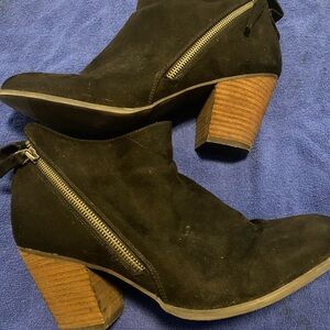 Torrid Black Faux Suede Ankle Boots with Wooden Heel